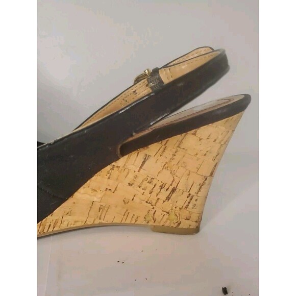 Tommy Hilfiger Black Canvas Cork Wedge Peeptoe Sandals Size 7.5 - Picture 5 of 7